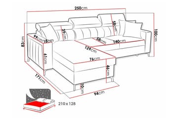 Galbally 3-sits Hörnbäddsoffa NO_BRAND Pink - Möbler - Soffa - Bäddsoffa - Hörnbäddsoffa