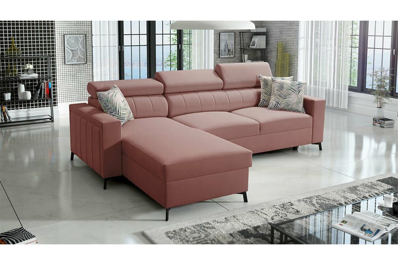 Galbally 3-sits Hörnbäddsoffa NO_BRAND Pink - Möbler - Soffa - Bäddsoffa - Hörnbäddsoffa
