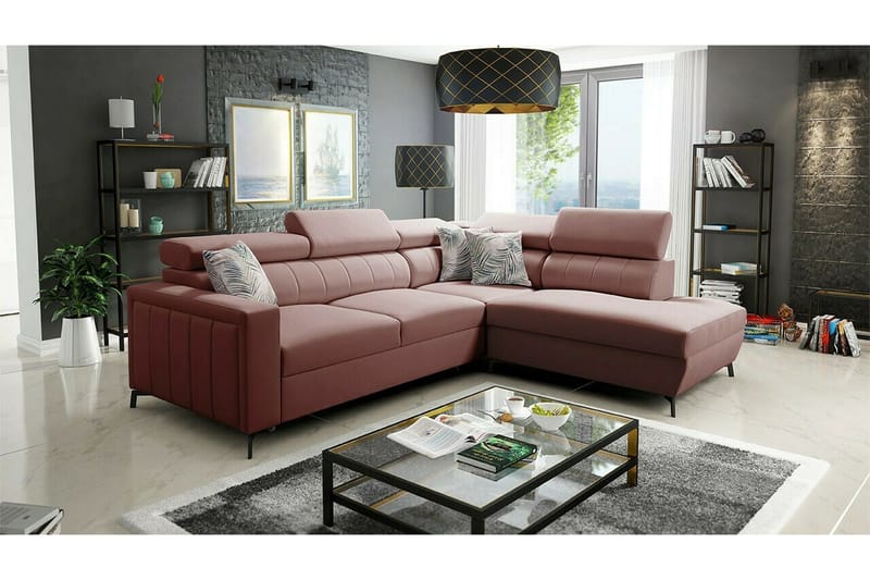 Galbally 3-sits Hörnbäddsoffa NO_BRAND Pink - Möbler - Soffa - Bäddsoffa - Hörnbäddsoffa