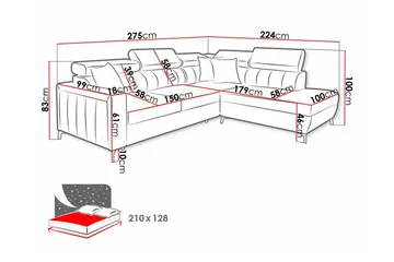 Galbally 3-sits Hörnbäddsoffa NO_BRAND Pink - Möbler - Soffa - Bäddsoffa - Hörnbäddsoffa