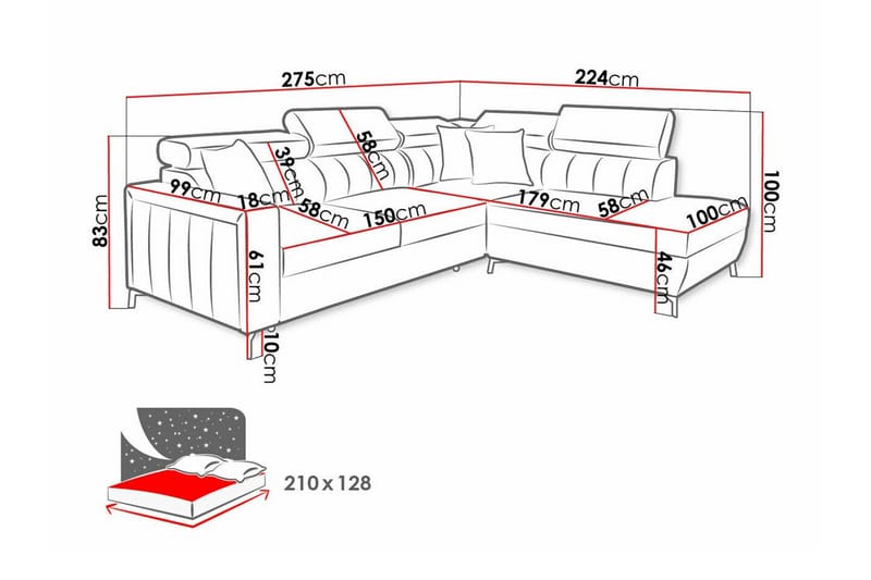 Galbally 3-sits Hörnbäddsoffa NO_BRAND Pink - Möbler - Soffa - Bäddsoffa - Hörnbäddsoffa