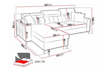 Galbally 3-sits Hörnbäddsoffa Pink - Möbler - Soffa - Bäddsoffa - Hörnbäddsoffa