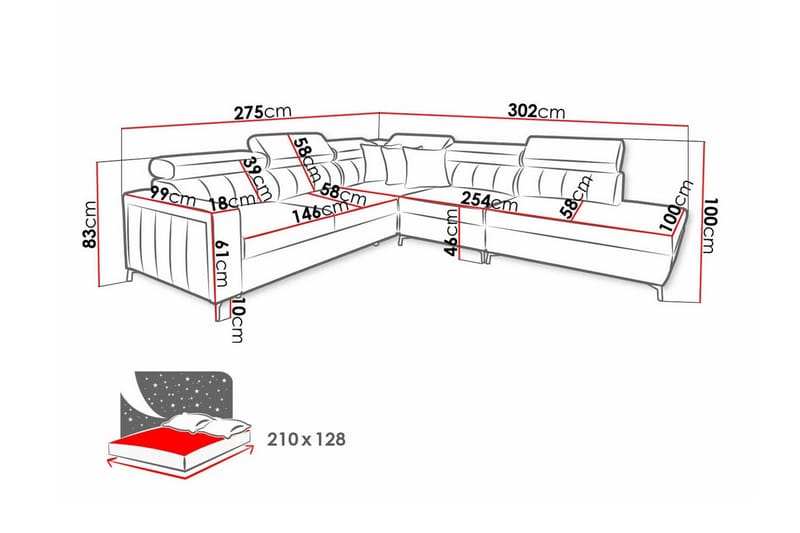 Galbally 4-sits Hörnbäddsoffa beige - Möbler - Soffa - Bäddsoffa - Hörnbäddsoffa