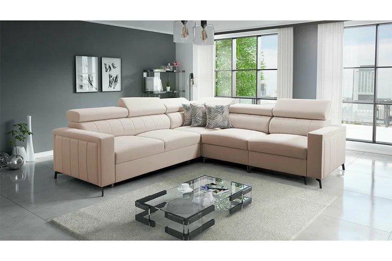 Galbally 4-sits Hörnbäddsoffa NO_BRAND beige - Möbler - Soffa - Bäddsoffa - Hörnbäddsoffa