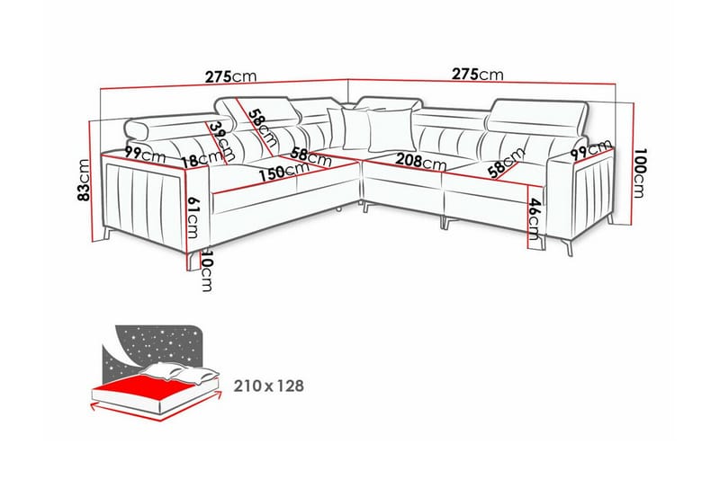Galbally 4-sits Hörnbäddsoffa NO_BRAND beige - Möbler - Soffa - Bäddsoffa - Hörnbäddsoffa