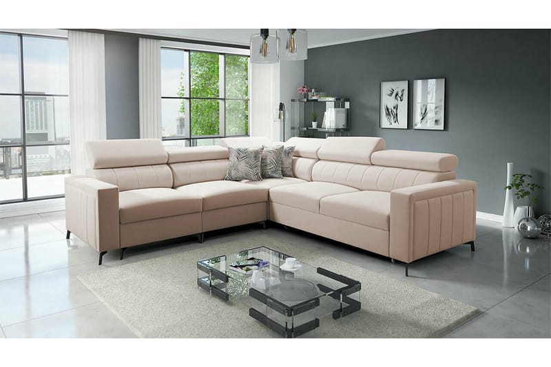 Galbally 4-sits Hörnbäddsoffa NO_BRAND beige - Möbler - Soffa - Bäddsoffa - Hörnbäddsoffa