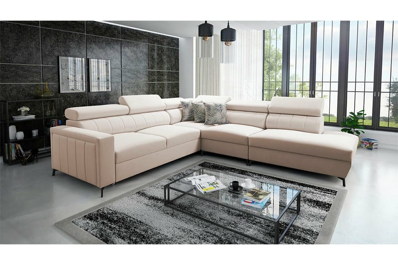 Galbally 4-sits Hörnbäddsoffa NO_BRAND beige - Möbler - Soffa - Bäddsoffa - Hörnbäddsoffa