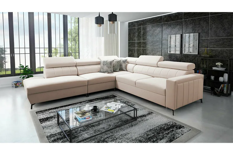 Galbally 4-sits Hörnbäddsoffa NO_BRAND beige - Möbler - Soffa - Bäddsoffa - Hörnbäddsoffa