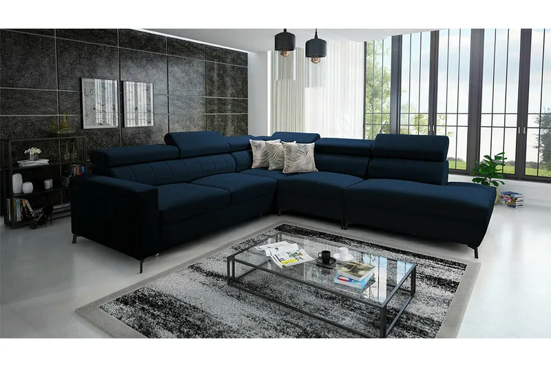 Galbally 4-sits Hörnbäddsoffa NO_BRAND Dark blue - Möbler - Soffa - Bäddsoffa - Hörnbäddsoffa