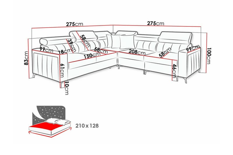 Galbally 4-sits Hörnbäddsoffa NO_BRAND Dark blue - Möbler - Soffa - Bäddsoffa - Hörnbäddsoffa