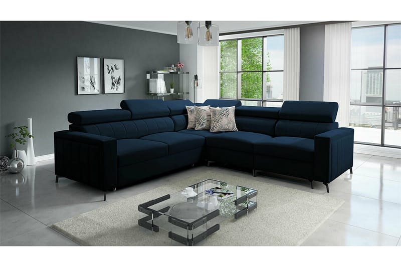 Galbally 4-sits Hörnbäddsoffa NO_BRAND Dark blue - Möbler - Soffa - Bäddsoffa - Hörnbäddsoffa