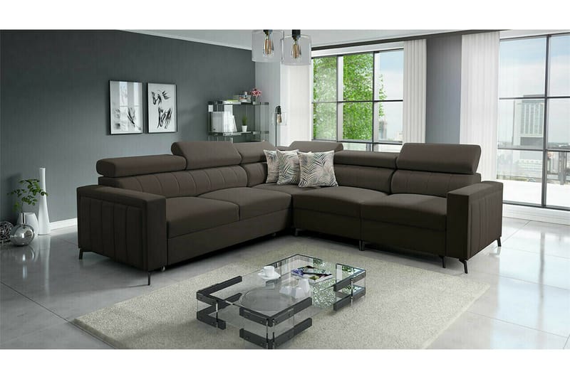 Galbally 4-sits Hörnbäddsoffa NO_BRAND Dark brown - Möbler - Soffa - Bäddsoffa - Hörnbäddsoffa