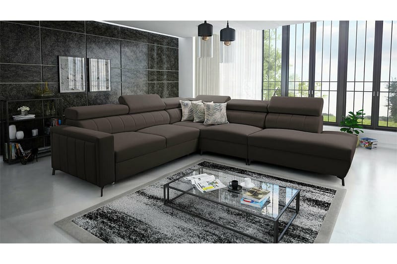 Galbally 4-sits Hörnbäddsoffa NO_BRAND Dark brown - Möbler - Soffa - Bäddsoffa - Hörnbäddsoffa
