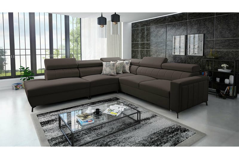 Galbally 4-sits Hörnbäddsoffa NO_BRAND Dark brown - Möbler - Soffa - Bäddsoffa - Hörnbäddsoffa