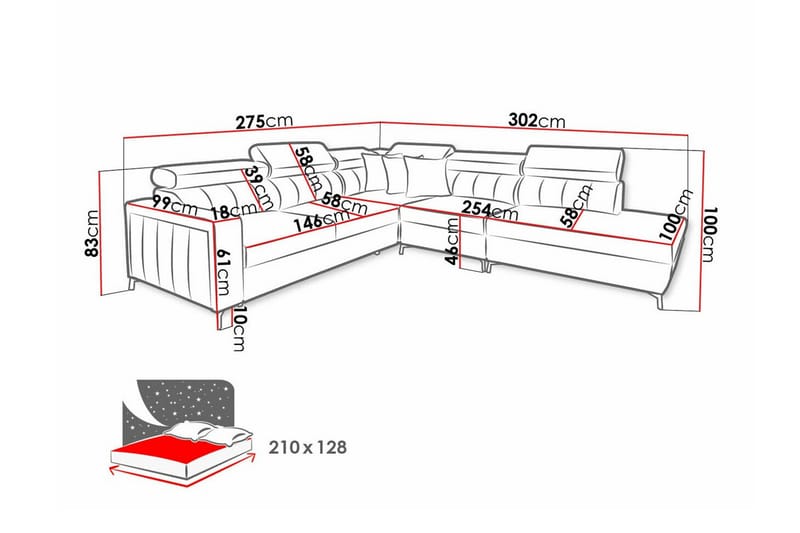 Galbally 4-sits Hörnbäddsoffa NO_BRAND Dark brown - Möbler - Soffa - Bäddsoffa - Hörnbäddsoffa
