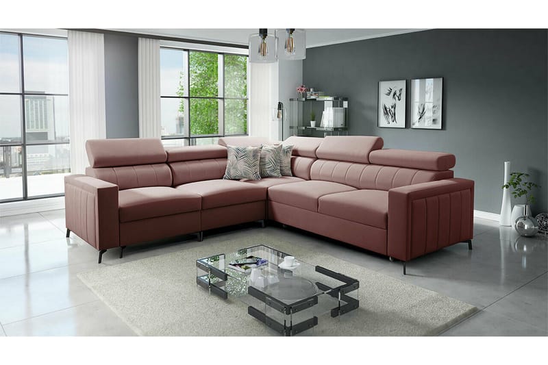 Galbally 4-sits Hörnbäddsoffa NO_BRAND Dark pink - Möbler - Soffa - Bäddsoffa - Hörnbäddsoffa