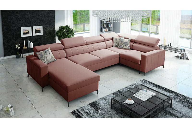 Galbally 4-sits Hörnbäddsoffa NO_BRAND Light pink - Möbler - Soffa - Bäddsoffa - Hörnbäddsoffa