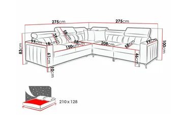 Galbally 4-sits Hörnbäddsoffa NO_BRAND Ljusgrå - Möbler - Soffa - Bäddsoffa - Hörnbäddsoffa