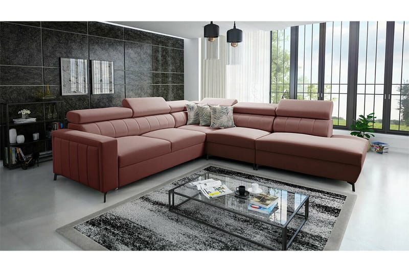 Galbally 4-sits Hörnbäddsoffa NO_BRAND Pink - Möbler - Soffa - Bäddsoffa - Hörnbäddsoffa