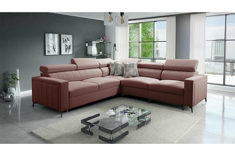 Galbally 4-sits Hörnbäddsoffa NO_BRAND Pink - Möbler - Soffa - Bäddsoffa - Hörnbäddsoffa