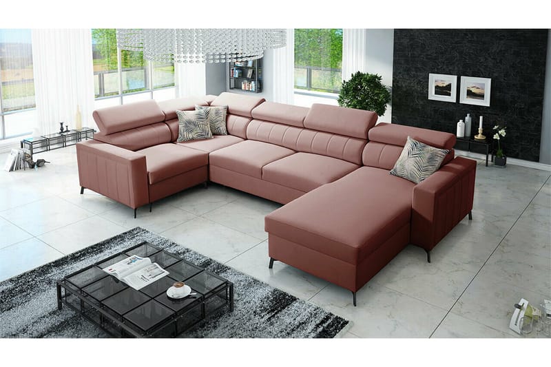 Galbally 4-sits Hörnbäddsoffa NO_BRAND Pink - Möbler - Soffa - Bäddsoffa - Hörnbäddsoffa
