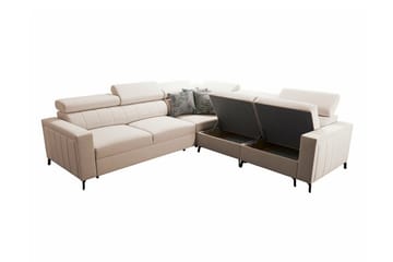 Galbally 4-sits Längsbäddad Bäddsoffa 128x210 cm med Förvaring i Sammet - Grå - Möbler - Soffa - Bäddsoffa - Hörnbäddsoffa