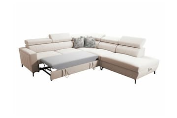 Galbally 4-sits Vänster Hörnbäddsoffa 128x210 cm med Förvaring i Sammet - Beige - Möbler - Soffa - Bäddsoffa - Bäddsoffa längsbäddad
