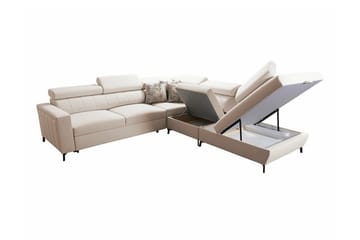 Galbally 4-sits Vänster Hörnbäddsoffa 128x210 cm med Förvaring i Sammet - Grå - Möbler - Soffa - Bäddsoffa - Bäddsoffa längsbäddad
