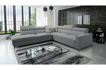 Galbally 4-sits Vänster Hörnbäddsoffa 128x210 cm med Förvaring i Sammet - Grå - Möbler - Soffa - Bäddsoffa - Bäddsoffa längsbäddad
