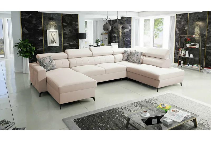 Galbally 5-sits Hörnbäddsoffa NO_BRAND Beige/Light beige - Möbler - Soffa - Bäddsoffa - Hörnbäddsoffa