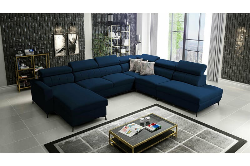 Galbally 5-sits Hörnbäddsoffa NO_BRAND Dark blue - Möbler - Soffa - Bäddsoffa - Hörnbäddsoffa