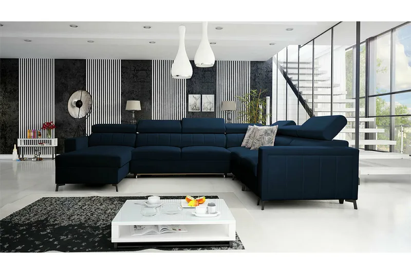 Galbally 5-sits Hörnbäddsoffa NO_BRAND Dark blue - Möbler - Soffa - Bäddsoffa - Hörnbäddsoffa