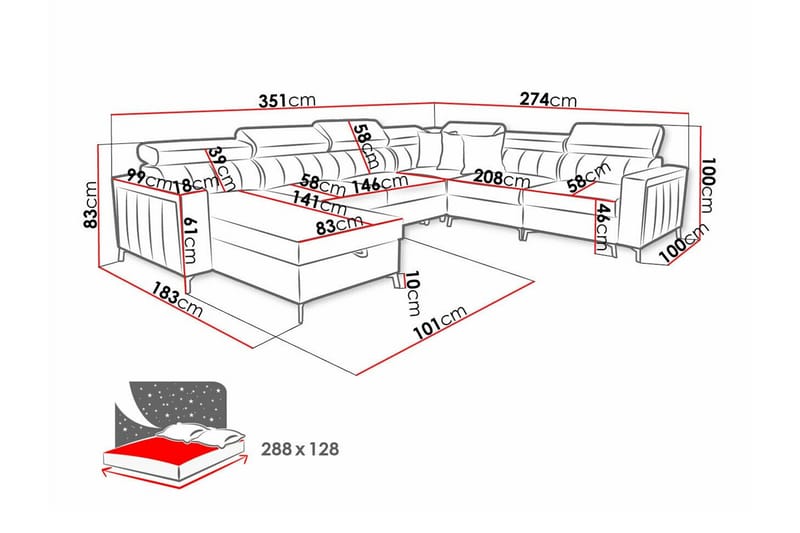 Galbally 5-sits Hörnbäddsoffa NO_BRAND Dark blue - Möbler - Soffa - Bäddsoffa - Bäddsoffa divan