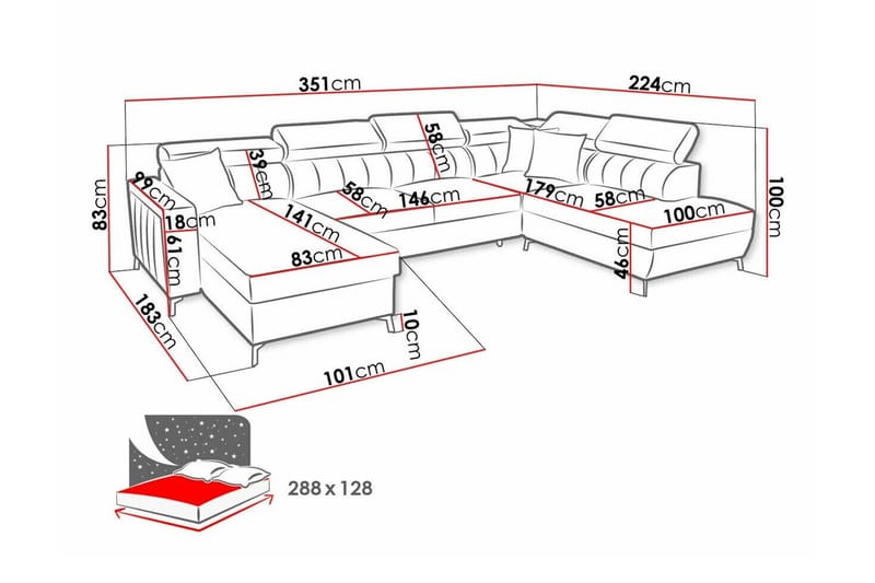 Galbally 5-sits Hörnbäddsoffa NO_BRAND Dark blue - Möbler - Soffa - Bäddsoffa - Hörnbäddsoffa