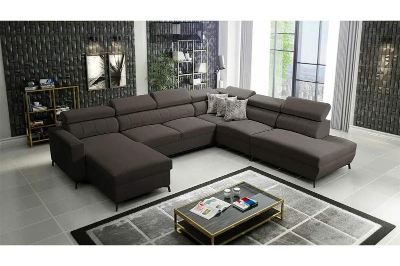 Galbally 5-sits Hörnbäddsoffa NO_BRAND Dark brown - Möbler - Soffa - Bäddsoffa - Hörnbäddsoffa