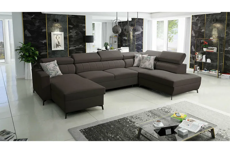 Galbally 5-sits Hörnbäddsoffa NO_BRAND Dark brown - Möbler - Soffa - Bäddsoffa - Bäddsoffa divan