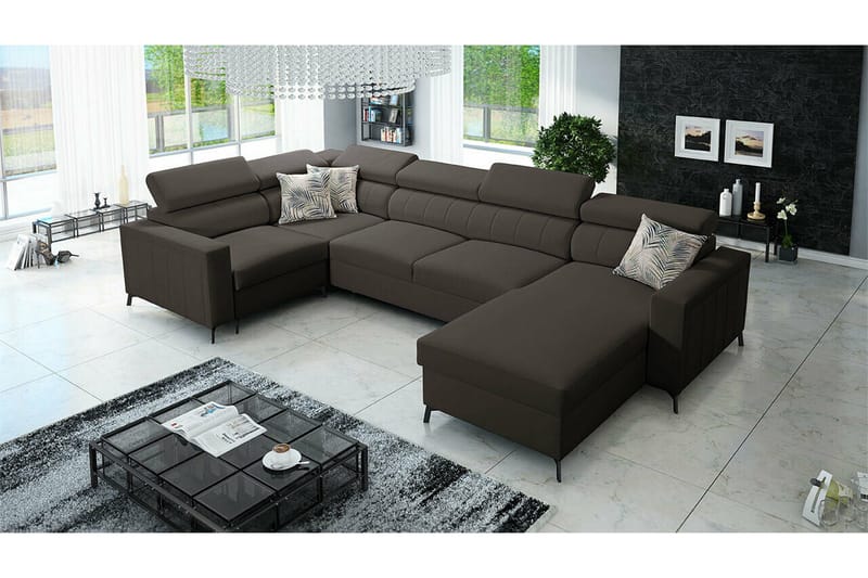 Galbally 5-sits Hörnbäddsoffa NO_BRAND Dark brown - Möbler - Soffa - Bäddsoffa - Hörnbäddsoffa