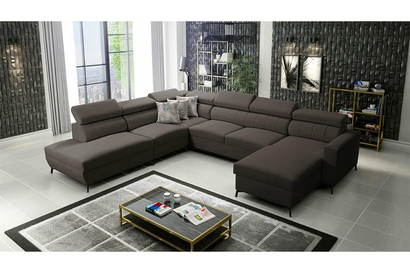 Galbally 5-sits Hörnbäddsoffa NO_BRAND Dark brown - Möbler - Soffa - Bäddsoffa - Hörnbäddsoffa