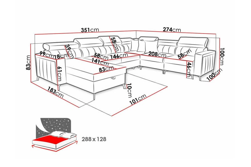 Galbally 5-sits Hörnbäddsoffa NO_BRAND Dark brown - Möbler - Soffa - Bäddsoffa - Hörnbäddsoffa