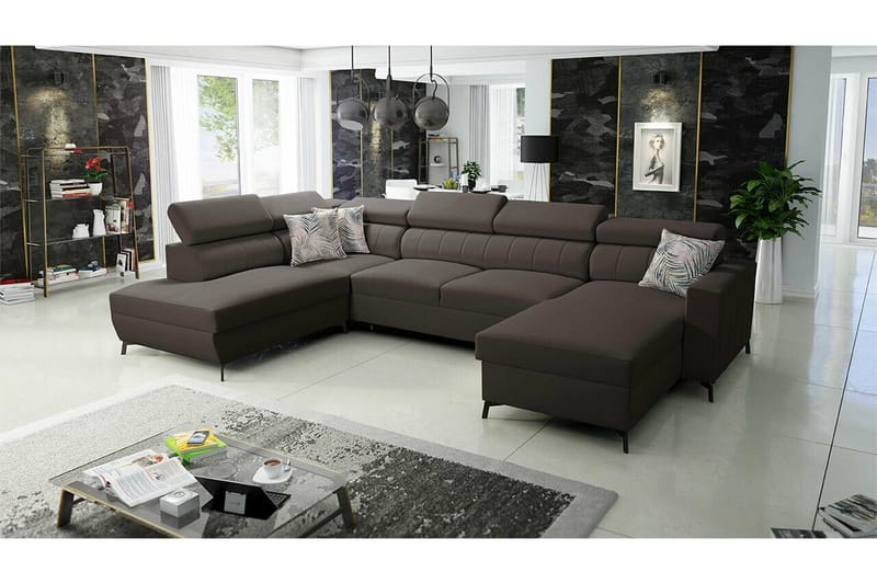 Galbally 5-sits Hörnbäddsoffa NO_BRAND Dark brown - Möbler - Soffa - Bäddsoffa - Hörnbäddsoffa