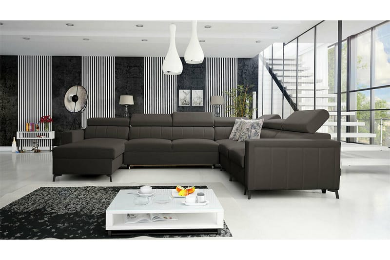 Galbally 5-sits Hörnbäddsoffa NO_BRAND Dark brown - Möbler - Soffa - Bäddsoffa - Hörnbäddsoffa