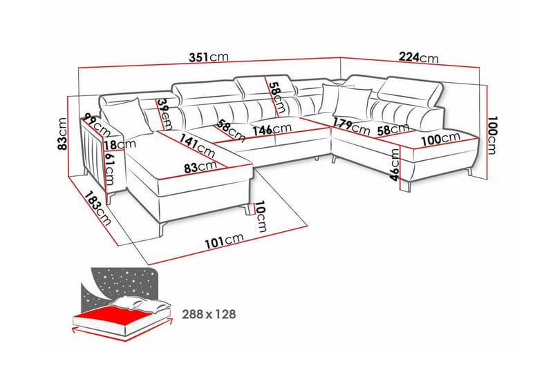Galbally 5-sits Hörnbäddsoffa NO_BRAND Light grey/Dark grey - Möbler - Soffa - Bäddsoffa - Bäddsoffa divan