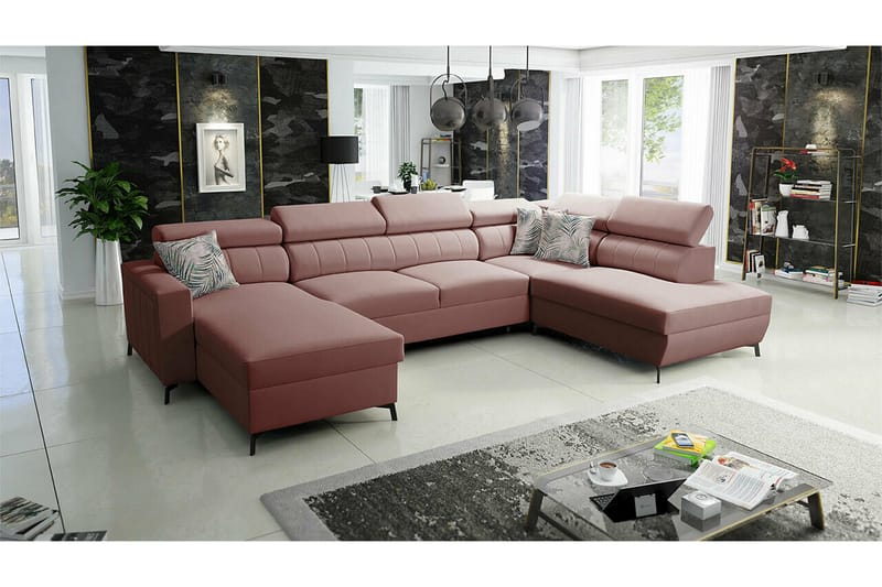 Galbally 5-sits Hörnbäddsoffa NO_BRAND Light pink - Möbler - Soffa - Bäddsoffa - Hörnbäddsoffa
