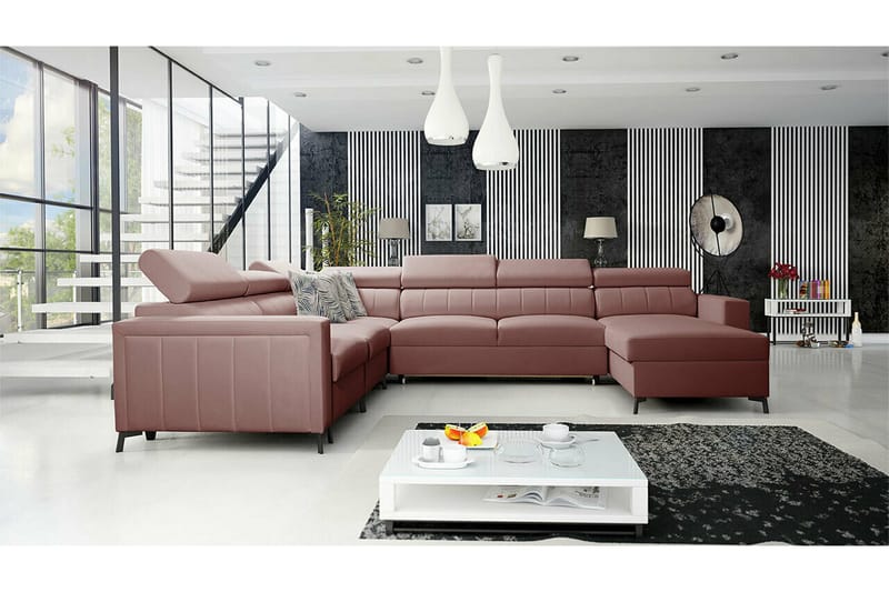 Galbally 5-sits Hörnbäddsoffa NO_BRAND Light pink - Möbler - Soffa - Bäddsoffa - Hörnbäddsoffa