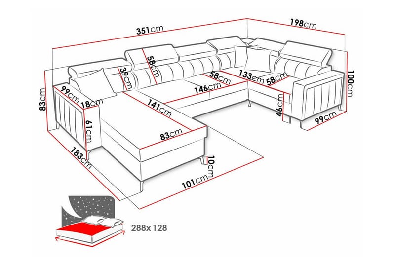 Galbally 5-sits Hörnbäddsoffa NO_BRAND Light pink - Möbler - Soffa - Bäddsoffa - Hörnbäddsoffa
