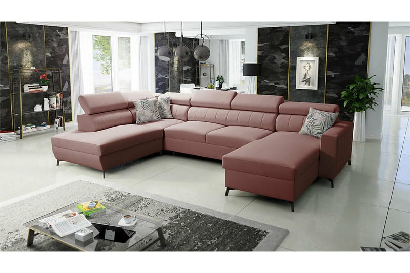 Galbally 5-sits Hörnbäddsoffa NO_BRAND Pink - Möbler - Soffa - Bäddsoffa - Hörnbäddsoffa