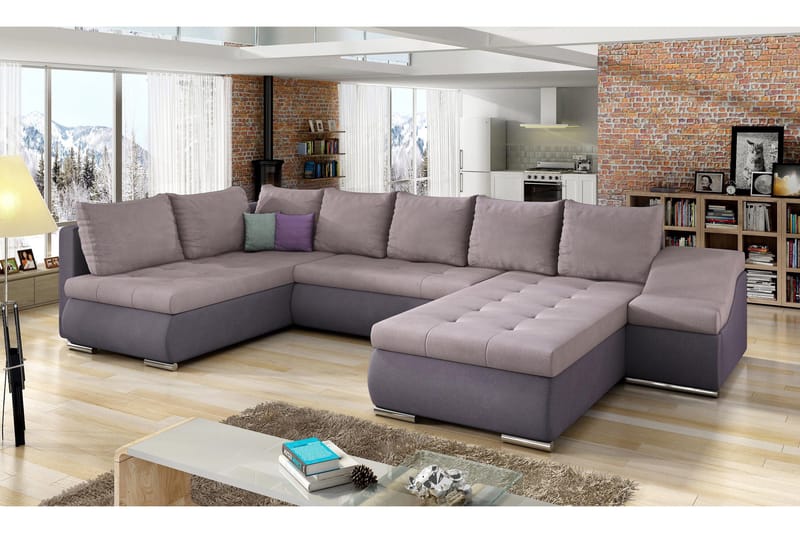 Govana Hörnbäddsoffa med Divan, Rosa/Lila
