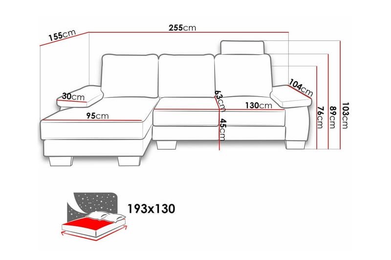 Graystone 3-sits Höger Hörnbäddsoffa 130x193 cm med Förvaring i Tyg - Beige - Möbler - Soffa - Bäddsoffa - Bäddsoffa divan