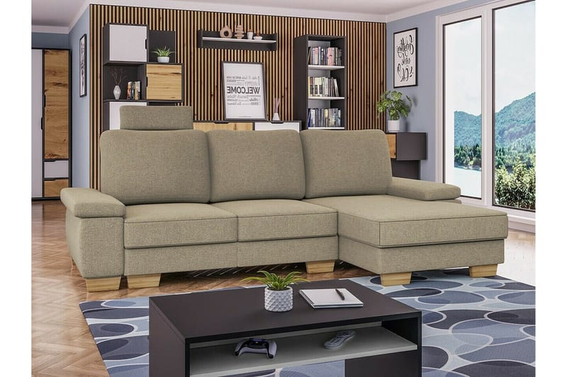 Graystone 3-sits Höger Hörnbäddsoffa 130x193 cm med Förvaring i Tyg - Beige - Möbler - Soffa - Bäddsoffa - Bäddsoffa divan