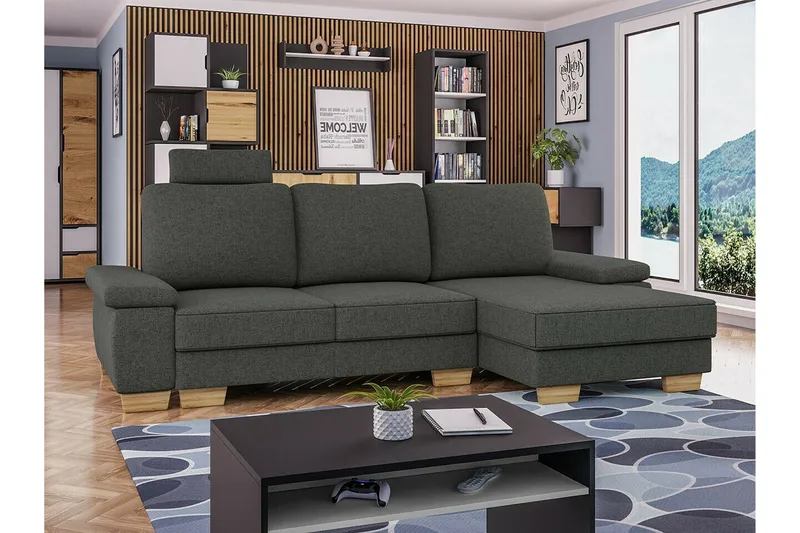 Graystone 3-sits Höger Hörnbäddsoffa 130x193 cm med Förvaring i Tyg - Grå - Möbler - Soffa - Bäddsoffa - Bäddsoffa divan